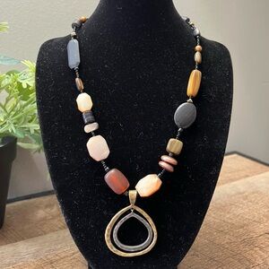 Silpada Earth-Tone Multi-Stone Necklace Double Teardrop Pendant Sterling Silver